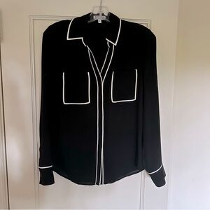 Express Portofino Button-Down Shirt Black with White Piping - Small